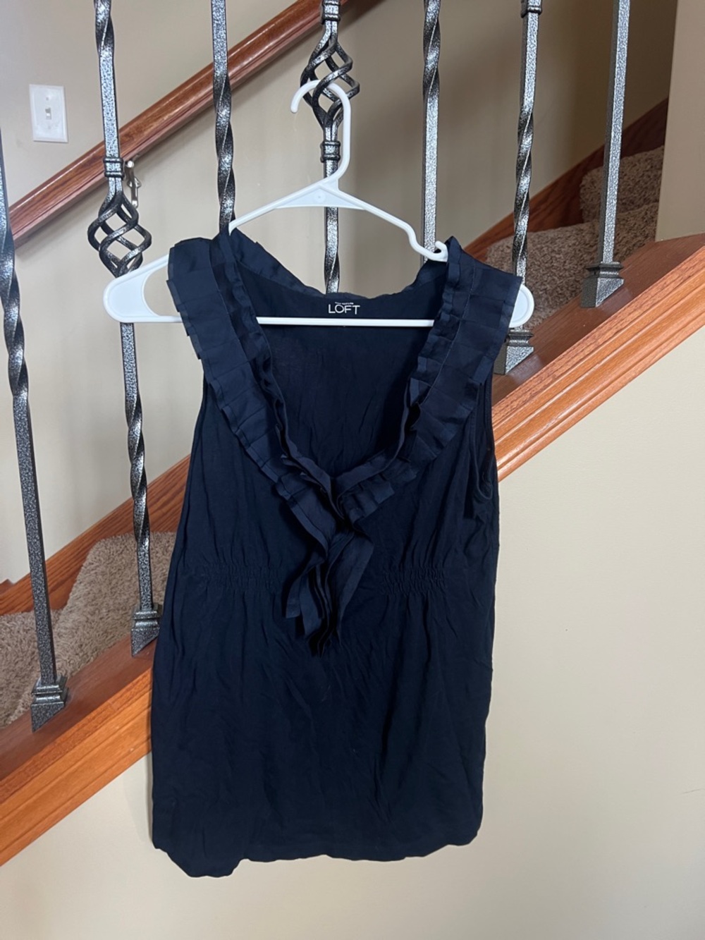 LOFT Black Ruffle V-Neck Sleeveless Camisole navy blue